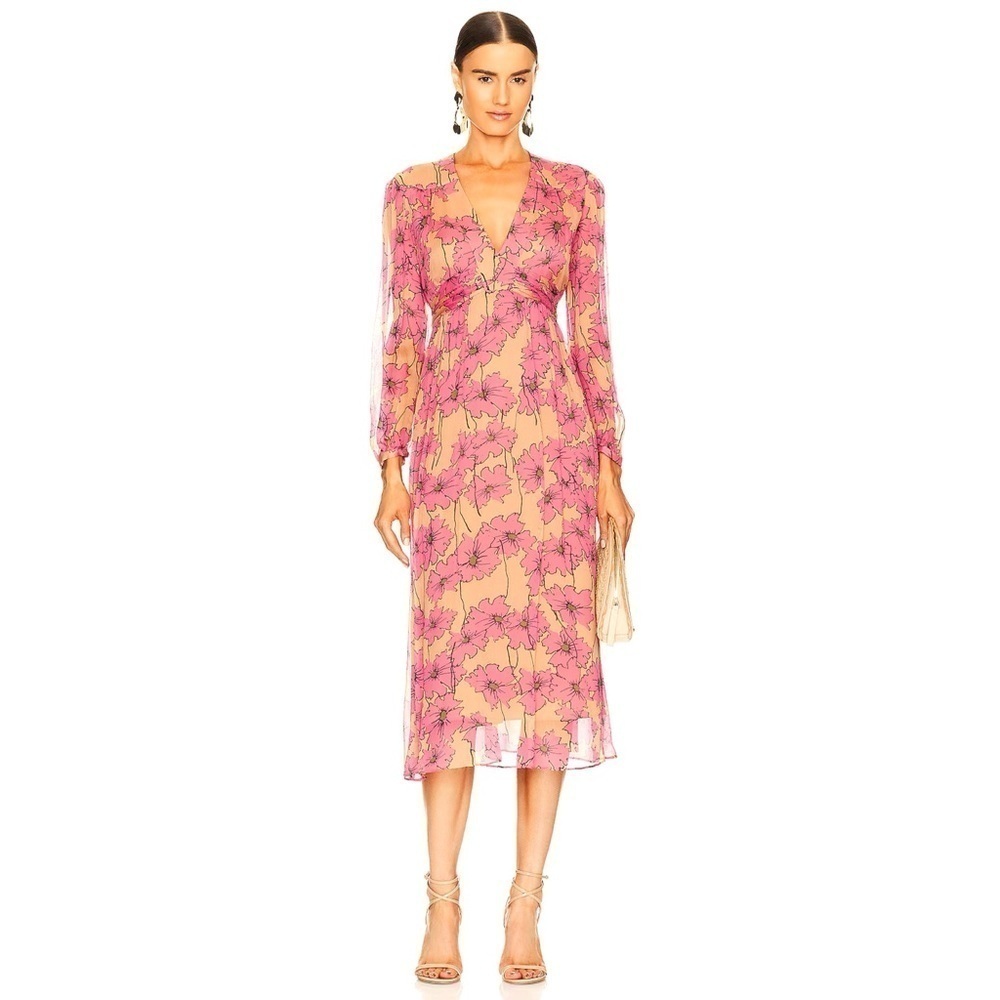 Joie Kaz Silk Floral Midi Dress in Sandstorm Multi Floral Size XS